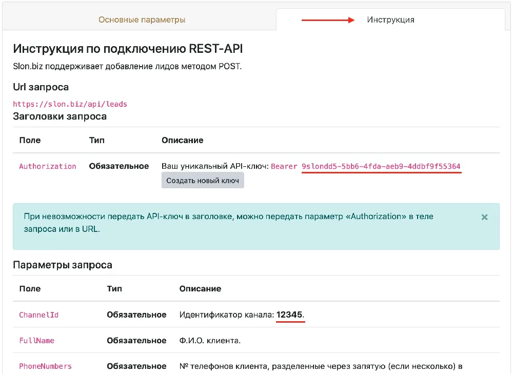 Получение параметров аккаунта в Slon.biz