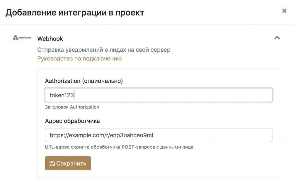 Настройка интеграции по Webhook в проекте