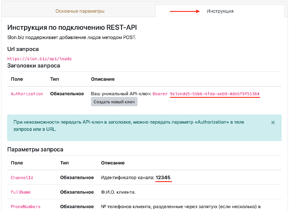 Получение параметров аккаунта в Slon.biz